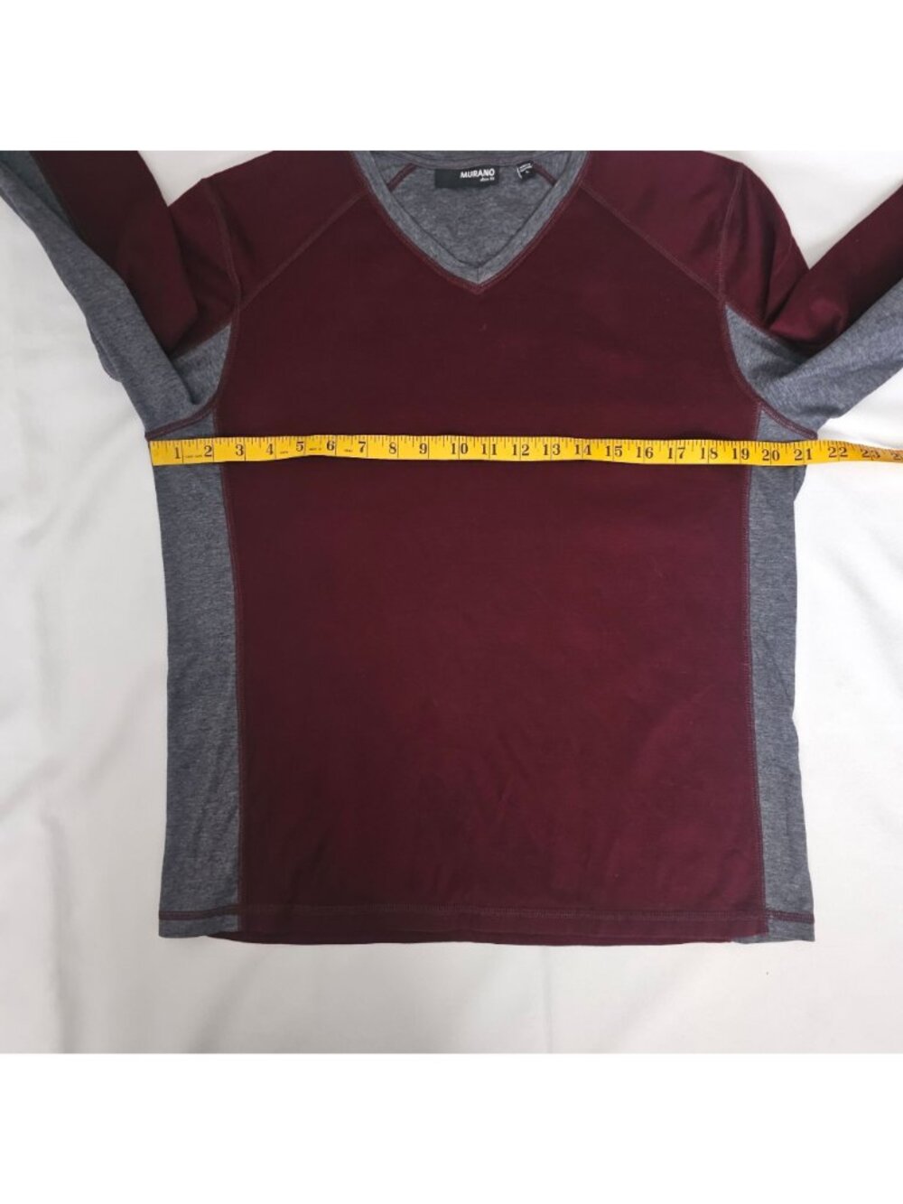 Murano Men's Burgundy/Gray Slim Fit Long Sleeve V-Neck Pullover Shirt Size Large - Picture 7 of 11